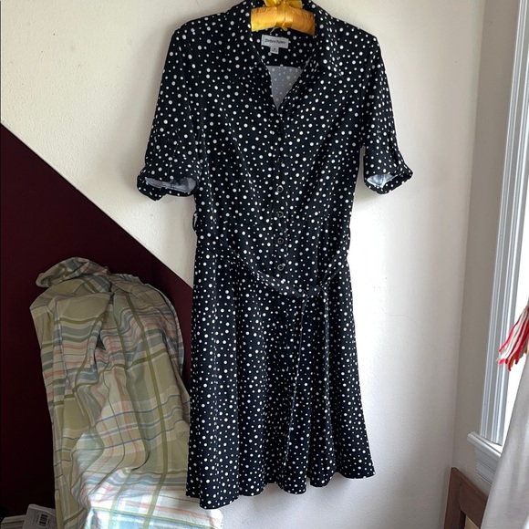 Shelby & Palmer Dresses & Skirts - Shelby and Palmer Black Polka Dot Short Sleeve Dress 8
